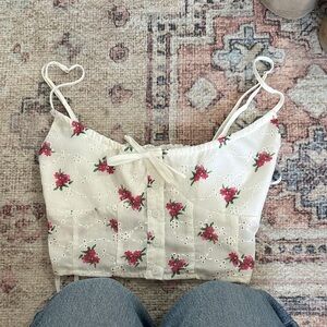 Floral Embroidered Camisole - Cream with Red Accents